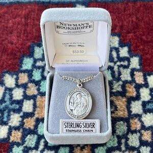 St. Alphonsus Sterling Silver Religious Medal Pendant Necklace 24” Heavy Chain